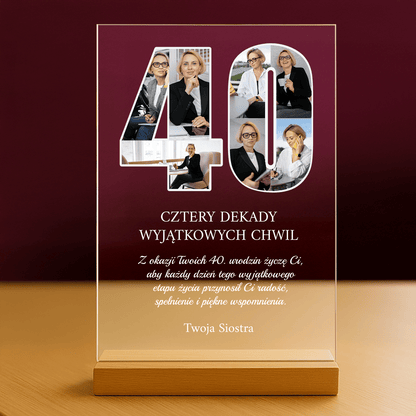 Życzenia na 40 urodziny od siostry - personalizowany druk na szkle dla siostry - stworzprezent.pl