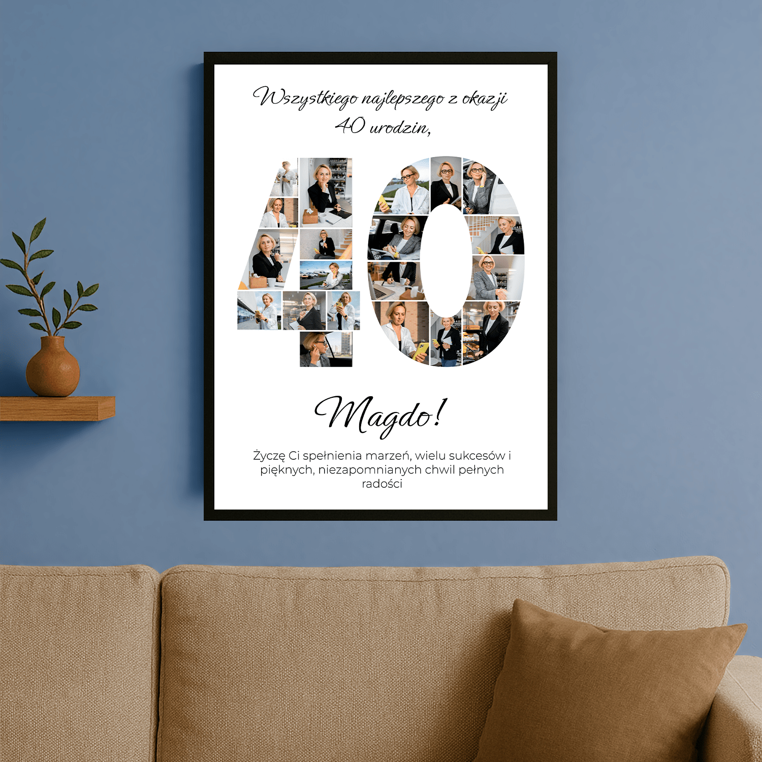 Życzenia na 40. z kolażem zdjęć - plakat personalizowany dla niej - StwórzPrezent.pl