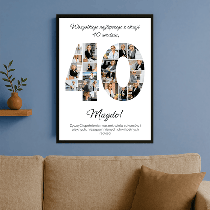 Życzenia na 40. z kolażem zdjęć - plakat personalizowany dla niej - StwórzPrezent.pl