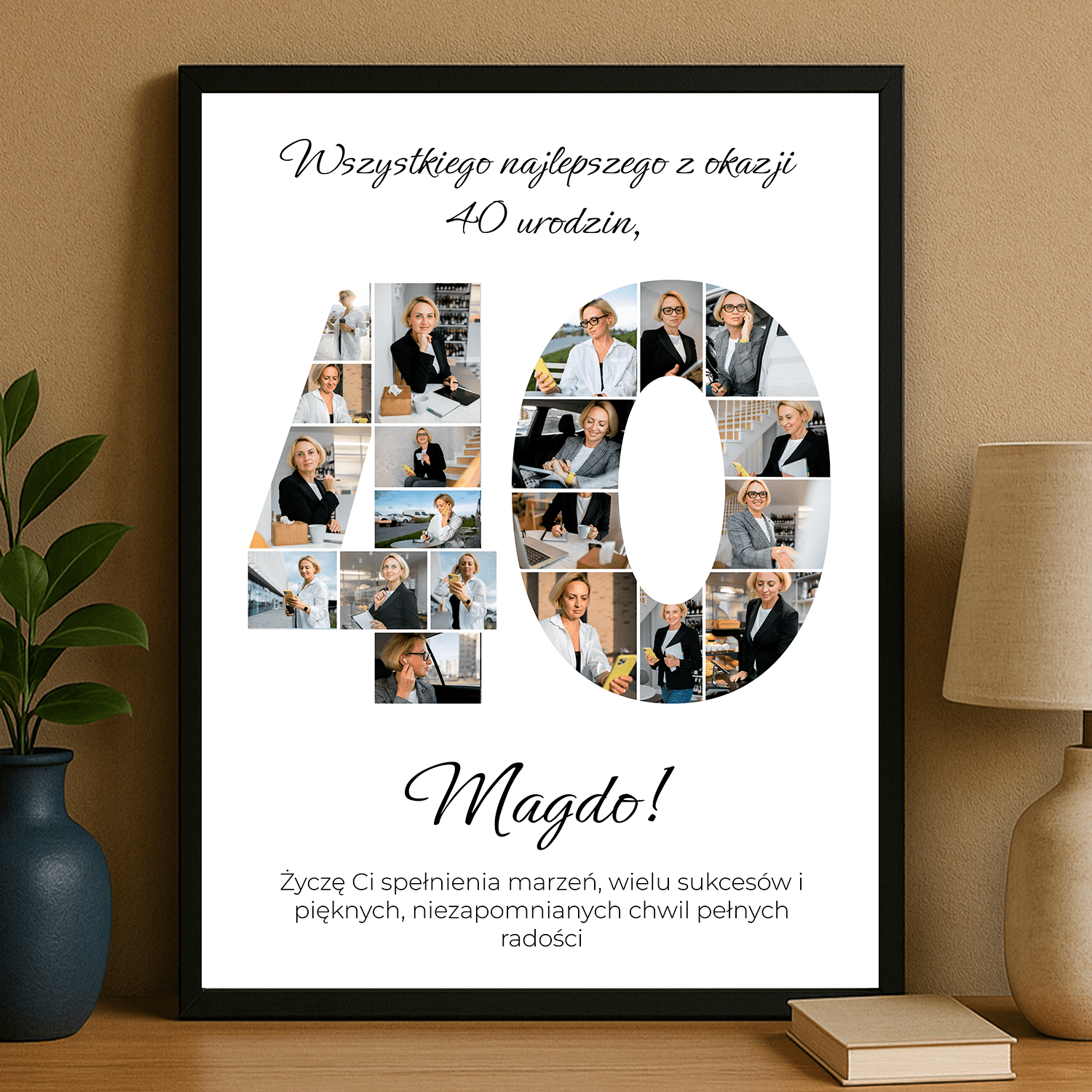 Życzenia na 40. z kolażem zdjęć - plakat personalizowany dla niej - StwórzPrezent.pl
