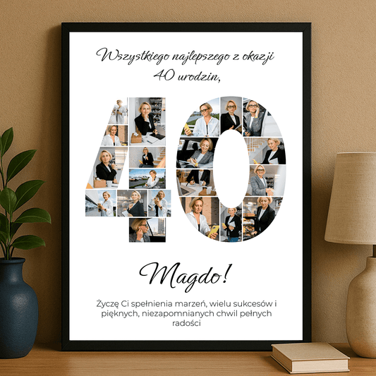 Życzenia na 40. z kolażem zdjęć - plakat personalizowany dla niej - StwórzPrezent.pl