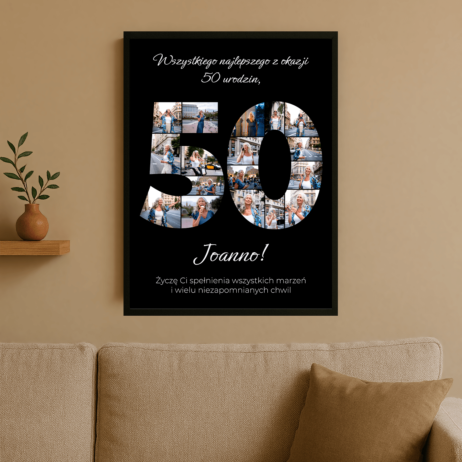 Życzenia na 50. + kolaż zdjęć - plakat personalizowany dla kobiety - StwórzPrezent.pl