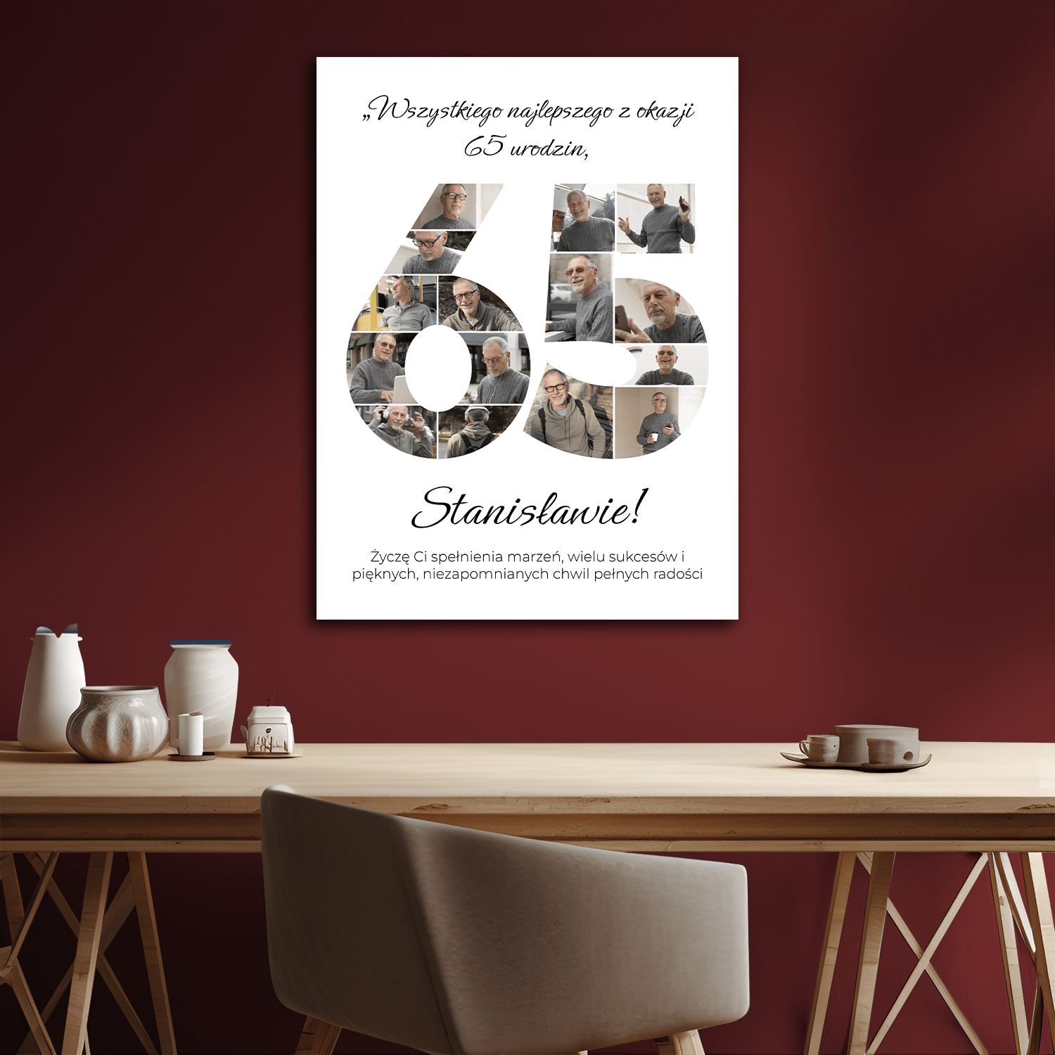 Życzenia na jego 65 urodziny - kolaż na płótnie dla mężczyzny - StwórzPrezent.pl