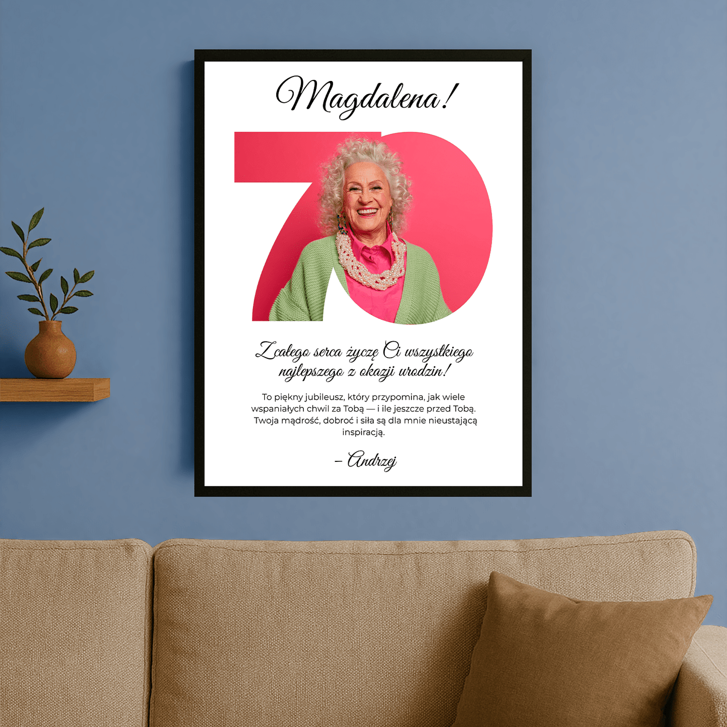 Życzenia od serca na 70. - plakat personalizowany dla kobiety - StwórzPrezent.pl