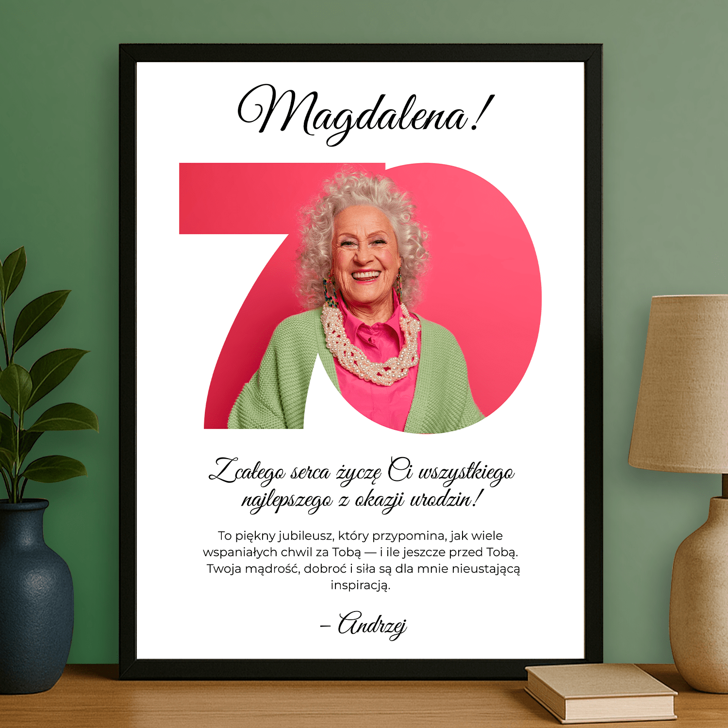 Życzenia od serca na 70. - plakat personalizowany dla kobiety - StwórzPrezent.pl