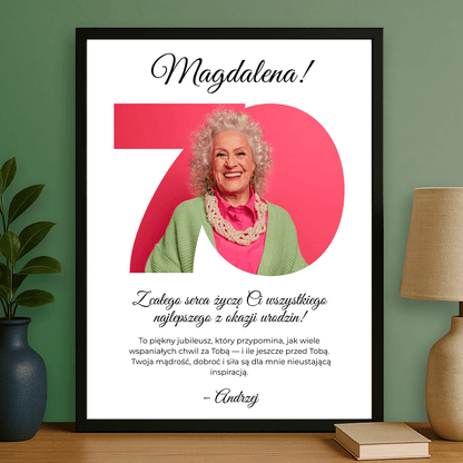 Życzenia od serca na 70. - plakat personalizowany dla kobiety - StwórzPrezent.pl