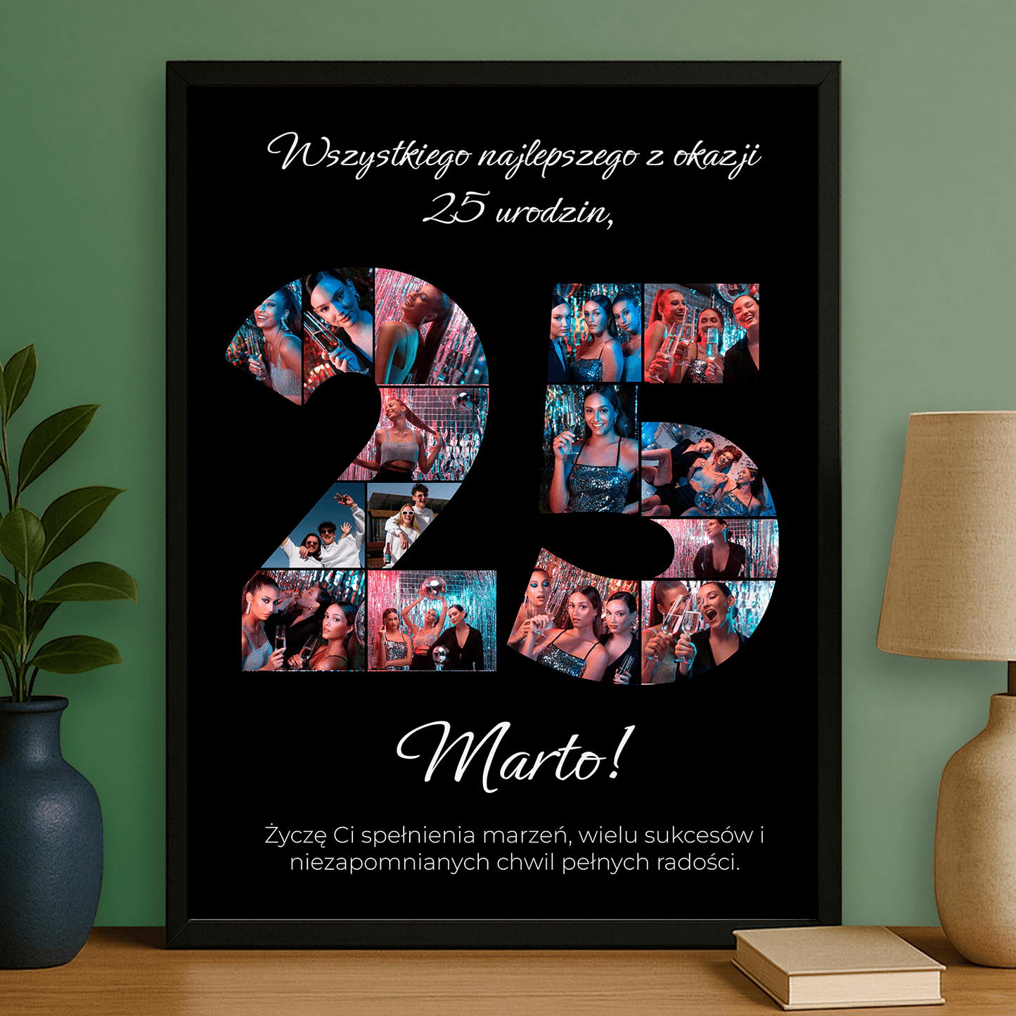 Życzenia urodzinowe + kolaż na 25 lat - plakat personalizowany dla niej - StwórzPrezent.pl