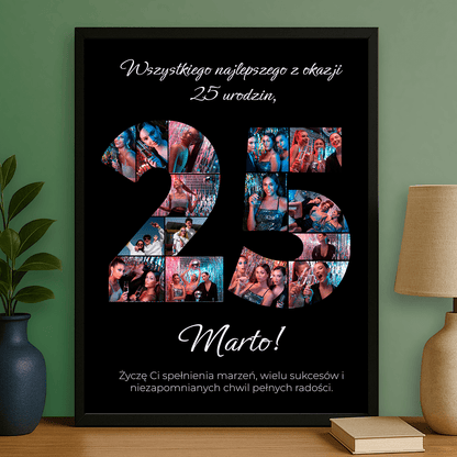 Życzenia urodzinowe + kolaż na 25 lat - plakat personalizowany dla niej - StwórzPrezent.pl