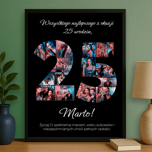 Życzenia urodzinowe + kolaż na 25 lat - plakat personalizowany dla niej - StwórzPrezent.pl