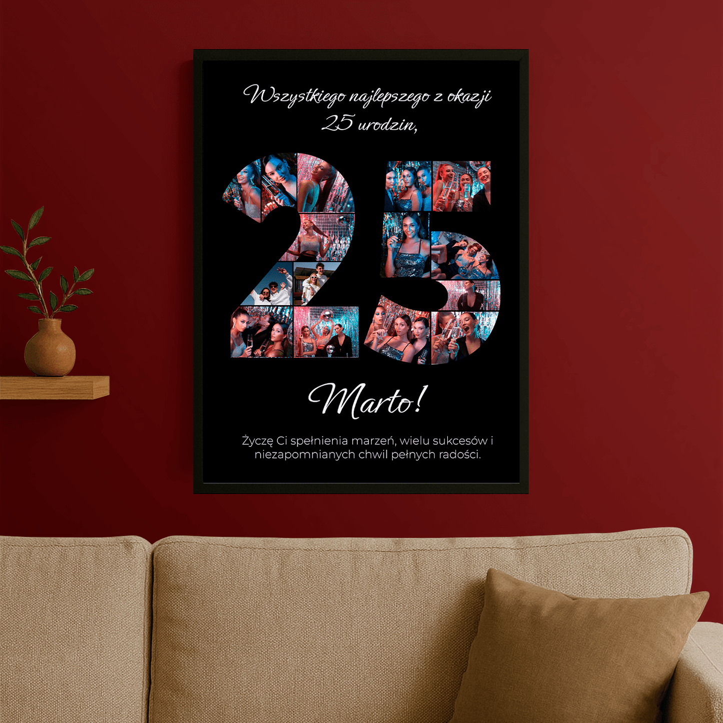 Życzenia urodzinowe + kolaż na 25 lat - plakat personalizowany dla niej - StwórzPrezent.pl