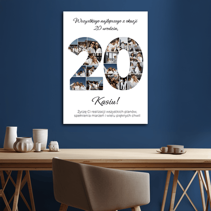 Życzenia urodzinowe na 20. - kolaż na płótnie dla przyjaciółki - StwórzPrezent.pl