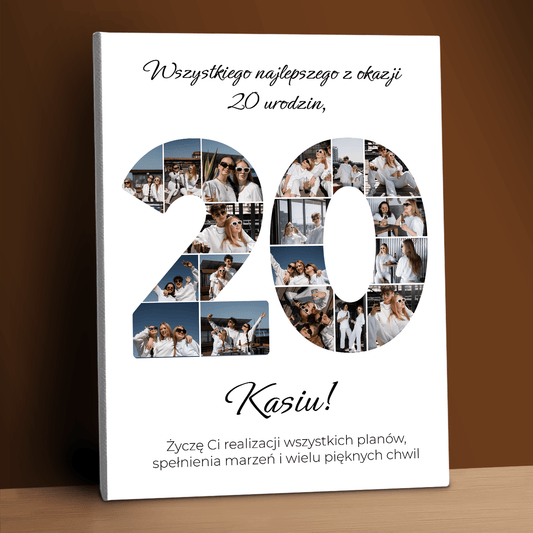 Życzenia urodzinowe na 20. - kolaż na płótnie dla przyjaciółki - StwórzPrezent.pl