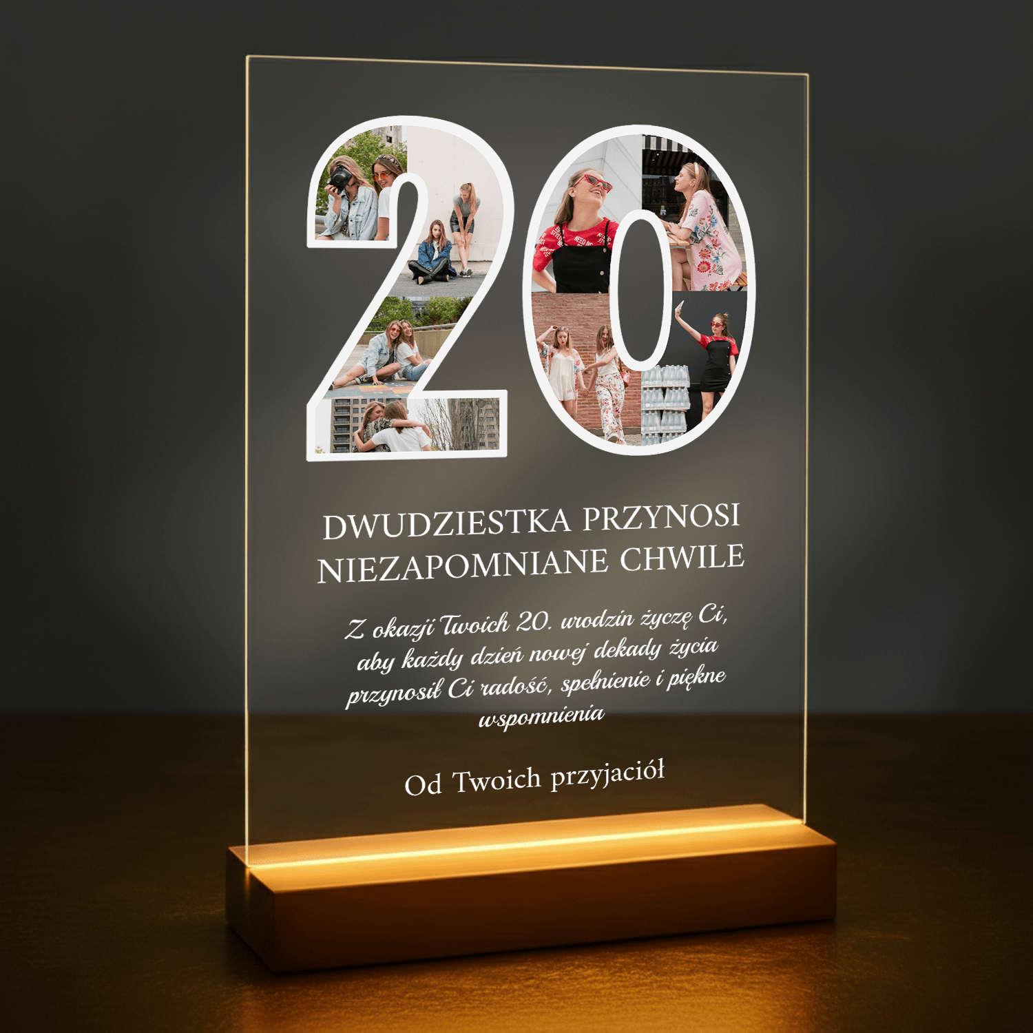 Życzenia z okazji 20. urodzin - druk na szkle akrylowym dla przyjaciółki - stworzprezent.pl