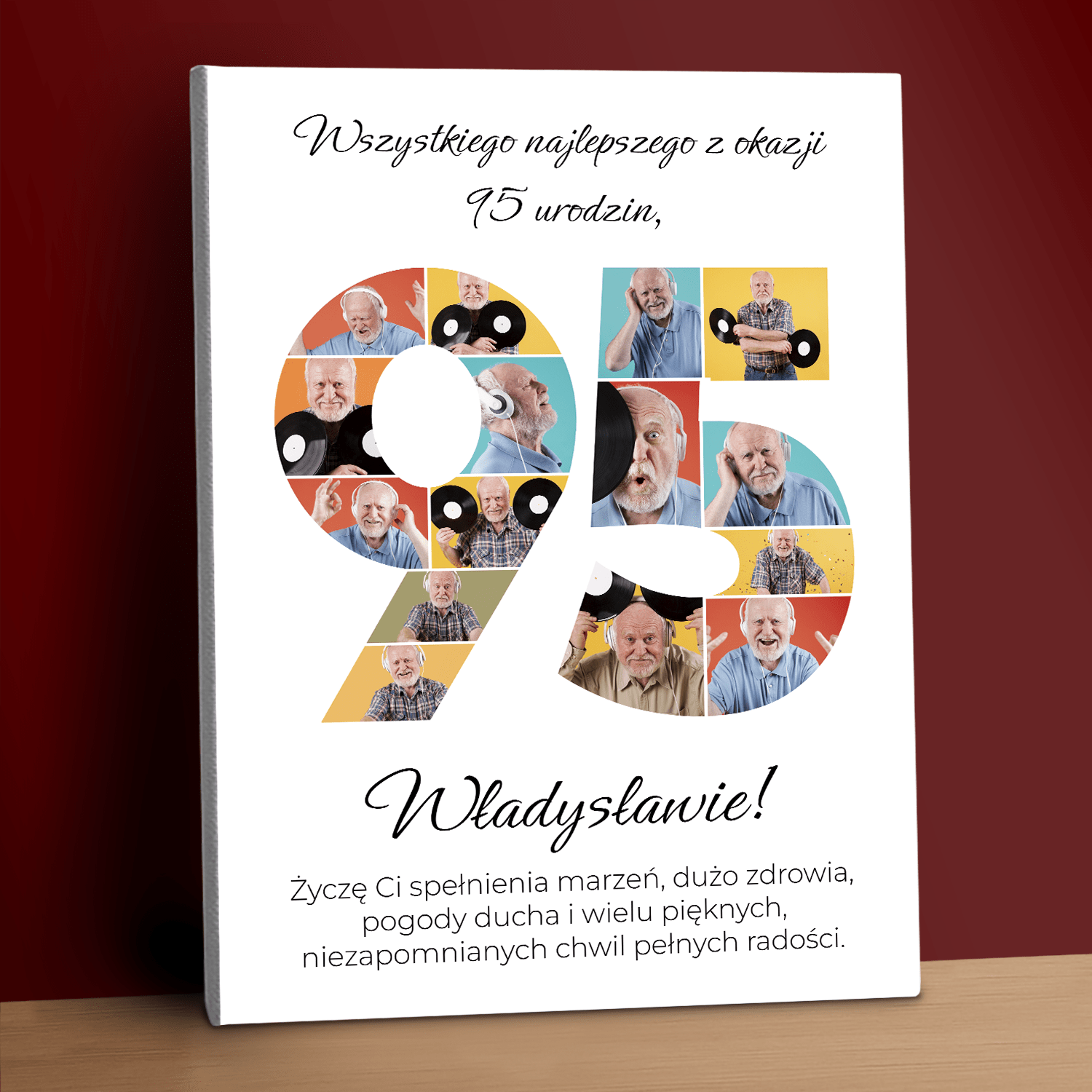 Życzenia z okazji 95 urodzin - kolaż na płótnie dla mężczyzny - StwórzPrezent.pl